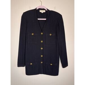 St. John Marie Gray Black Minimalist Old Money Capsule Santana Knit Cardigan M 8